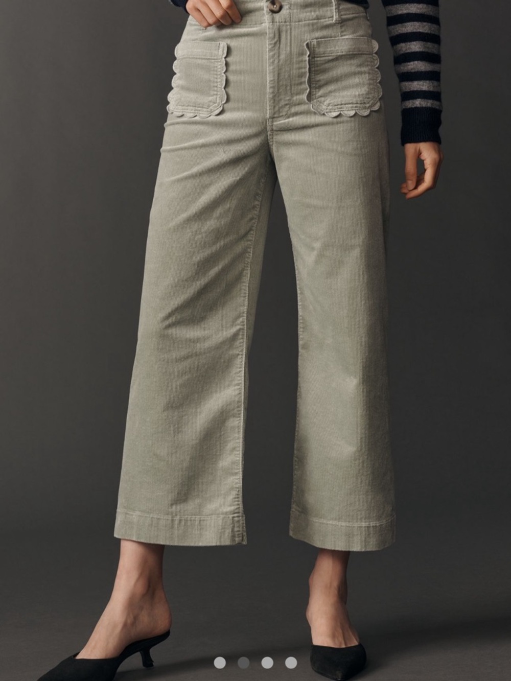 Maeve Green Stone Collette Scallop Pocket Wide-Leg Corduroy Crop Pants - Picture 2 of 5